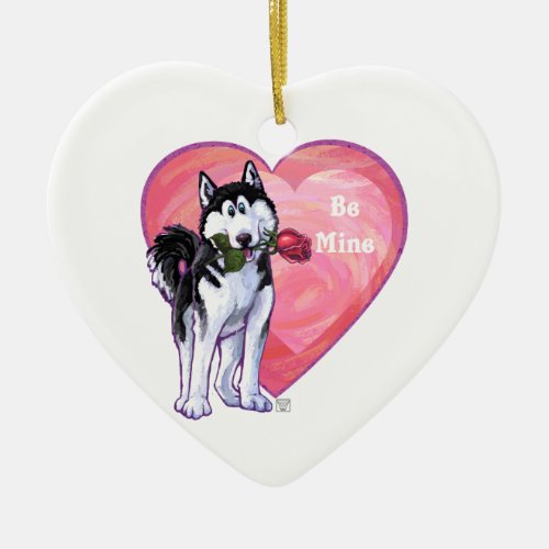 Husky Valentines Day Ceramic Ornament