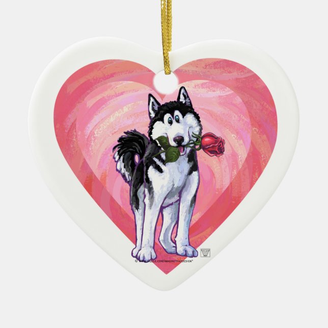 Husky Valentine's Day Ceramic Ornament (Front)