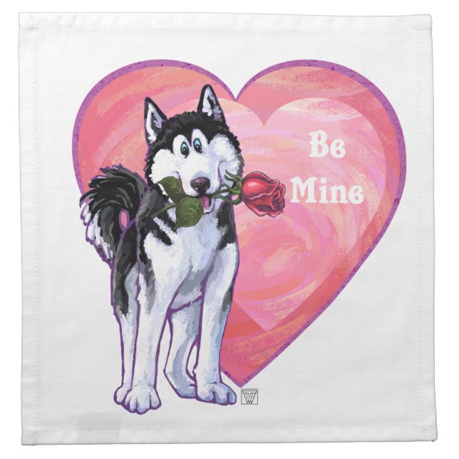 Husky Valentine's Day Cloth Napkin (Front)