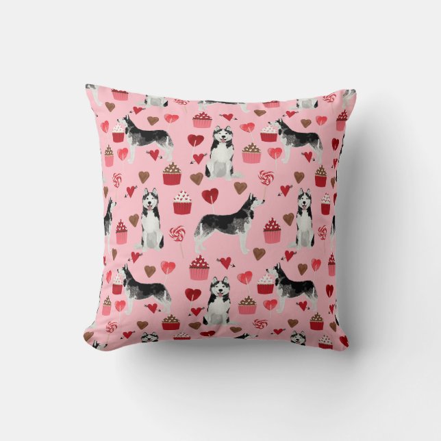 Husky Valentines Day Dog Pillow (Front)