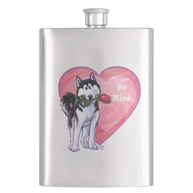 Husky Valentine's Day Hip Flask (Front)