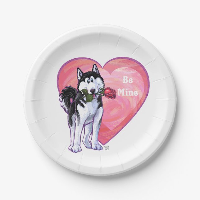 Husky Valentine's Day Paper Plates (Front)