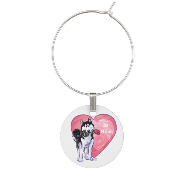 Husky Valentine's Day Wine Charm (Front)