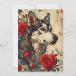 Husky Vintage Valentine's day Holiday Card