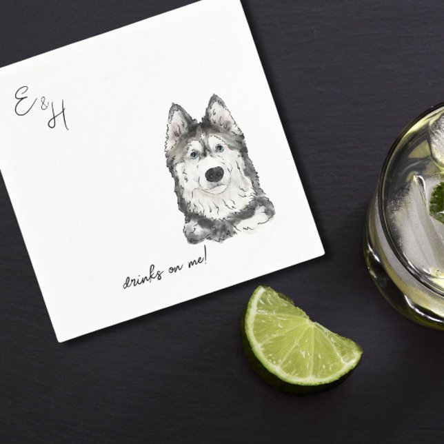 Husky watercolor Wedding Cocktail Napkins (Creator Uploaded)