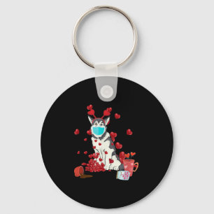 Husky Wear Face Mask Valentines Day Gift Keychain