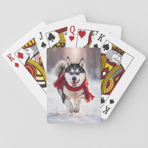 Husky Wearing A Red Winter Scarf Playing Cards