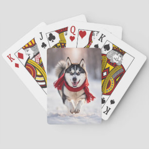 Husky Wearing A Red Winter Scarf Poker Cards