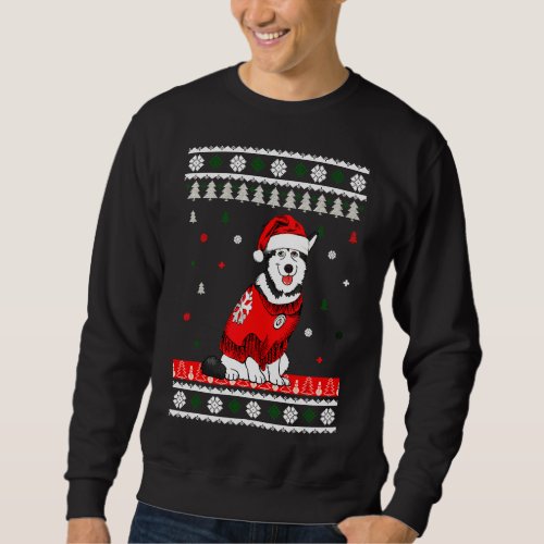 Husky Wearing Santa Hat Tree Sweatshirt