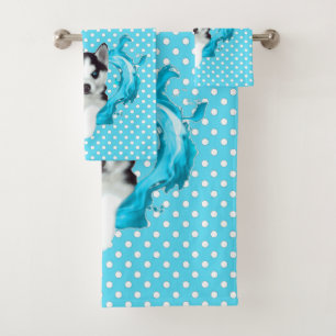 Husky Welpe Blue Heart Points Bath Towel Set