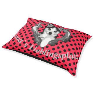 Husky Welpe Herz Lieblingsplatz Rot Schwarz Pet Bed