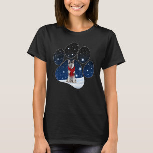 Husky Winter Snow Paw Dogs Christmas T-Shirt