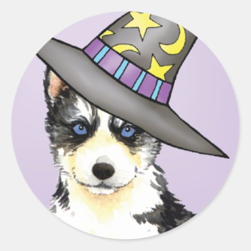 Husky Witch Classic Round Sticker