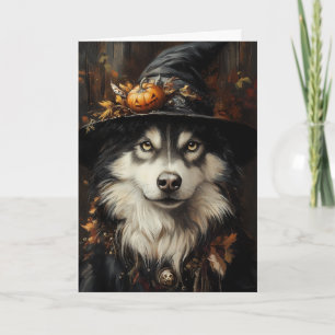 Husky Witch Halloween Holiday Card