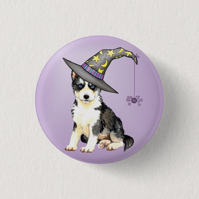 Husky Witch Pinback Button (Front)
