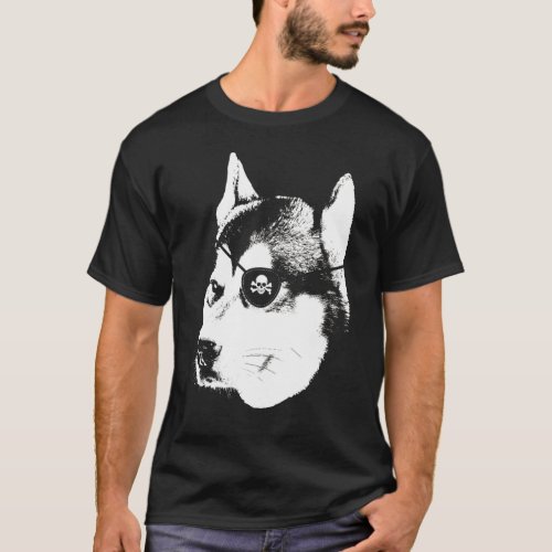 Husky With Eye Patch Skull T_Shirt