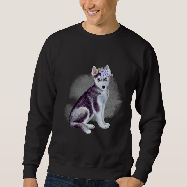 Husky With Flowers Sweatshirt (Front)