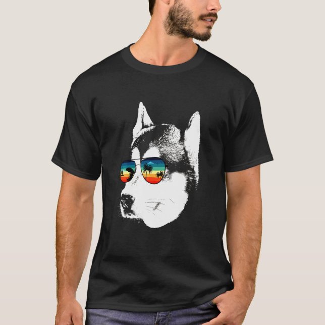 Husky With Glasses Sunglasses T-Shirt (Front)