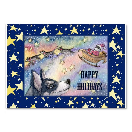 Husky with Santas sleigh table card