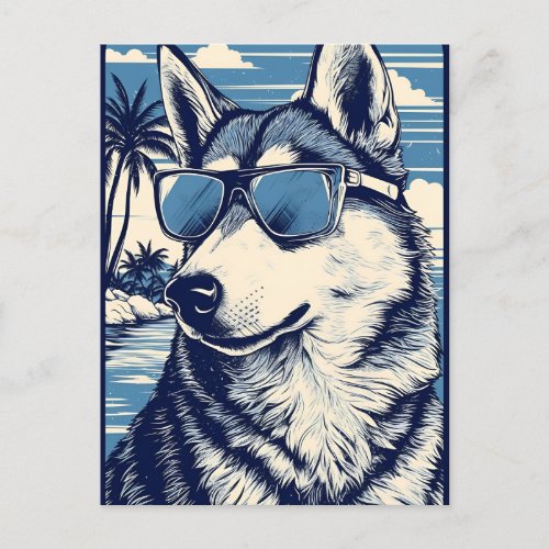 Husky with Sunglasses at the beach Postcard