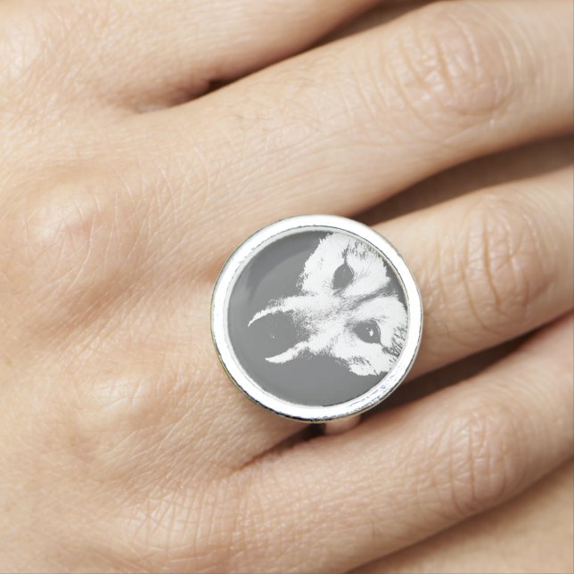 Husky Wolf Ring Wolf Pup Jewelry Wild Dog Rings (In Situ)