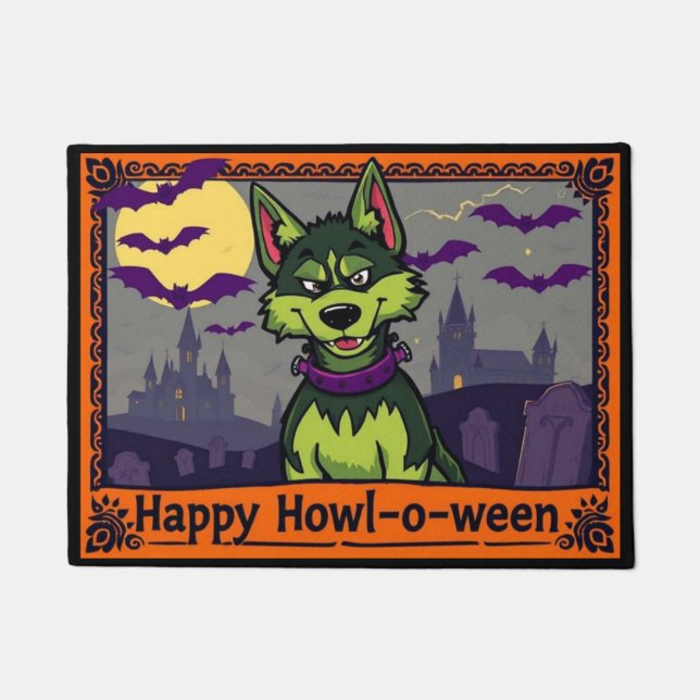 Huskystein Happy Howl-o-ween Doormat (Front)