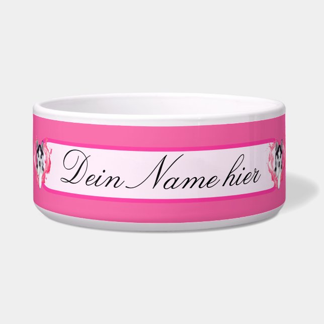 Huskywelpe with heart pink bitch bowl (Front)