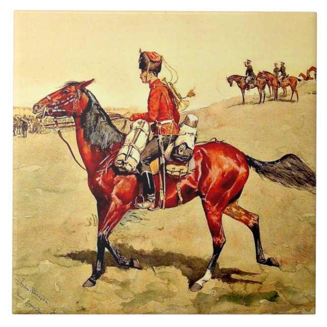 Hussar Russian Guard Corps, Remington painting Ceramic Tile (Front)