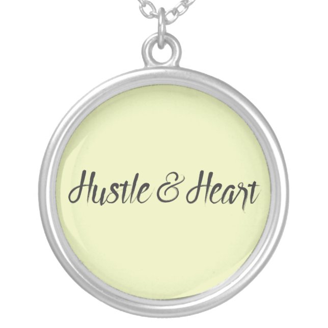 Hustle and Heart Typography Silver Plated Necklace (Front)