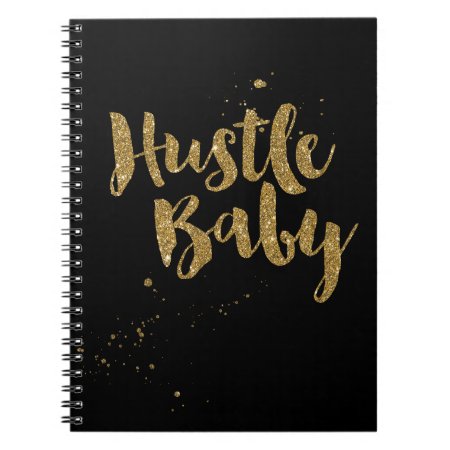 Hustle Baby Notebook, Gold Glitter Brush Script Notebook