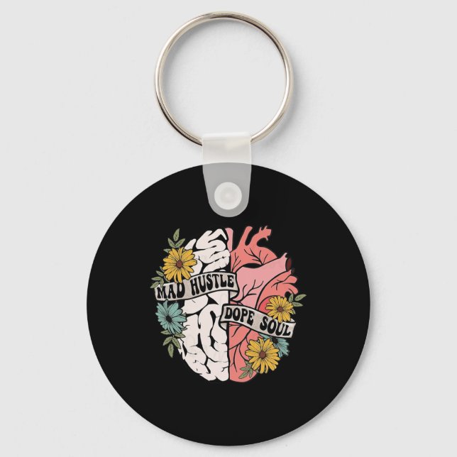 Hustle Drug Soul Floral Brain Mental Health Awaren Keychain (Front)
