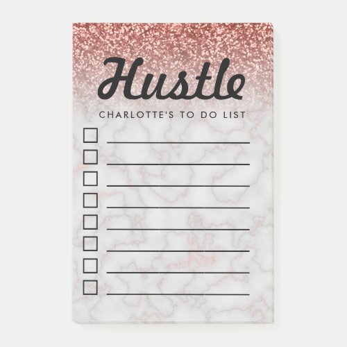 Hustle Fun To Do List Rose Gold Marble Custom Name Post_it Notes