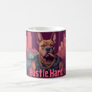 Hustle Hard -  Pitbull Dog with Money and Cigar Coffee Mug