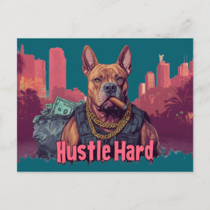 Hustle Hard - Pitbull Dog with Money and Cigar Postcard