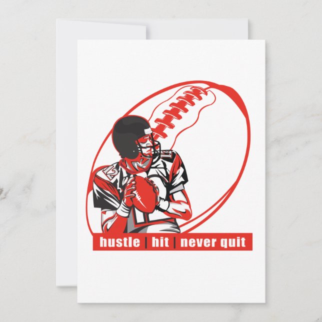 Hustle | Hit | Never Quit Football Player - Red Invitation (Front)