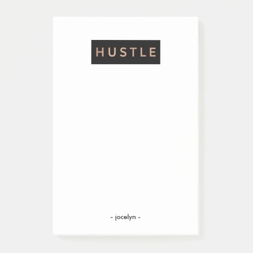 Hustle  Modern Black White and Pink Post_it Notes