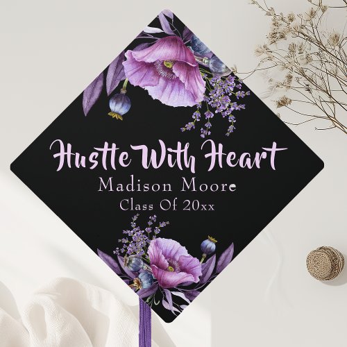 Hustle With Heart Floral Graduation Cap Topper