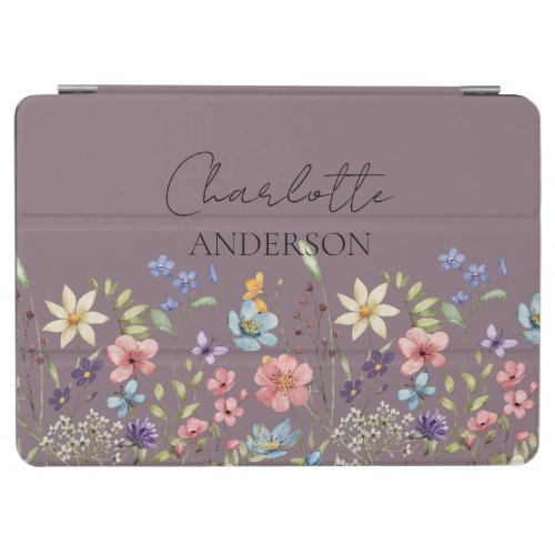 Huzy Purple Botanical Wildflower Custom Name  iPad Air Cover