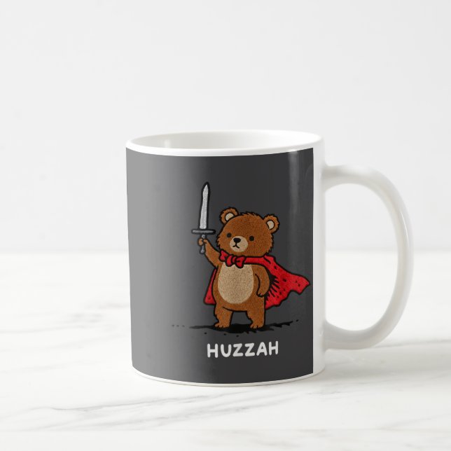 Huzzah Bear Knight Funny Sword Meme Quote  Coffee Mug (Right)