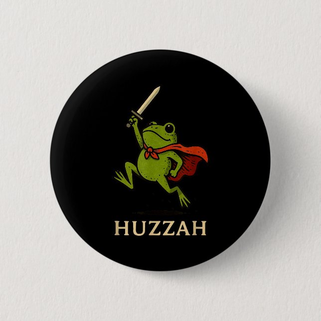 Huzzah Frog Knight Funny Sword Meme Quote  Button (Front)
