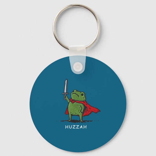 Huzzah Frog Knight Funny Sword Meme Quote  Keychain (Front)