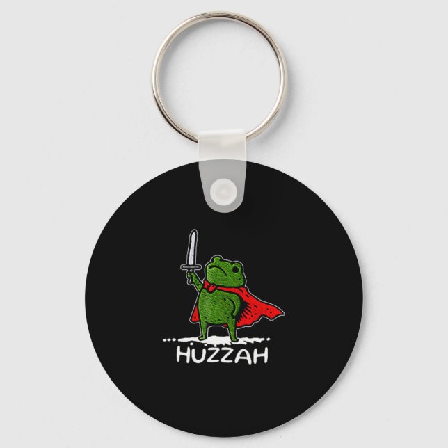 Huzzah Frog Knight Funny Sword Meme Quote  Keychain (Front)