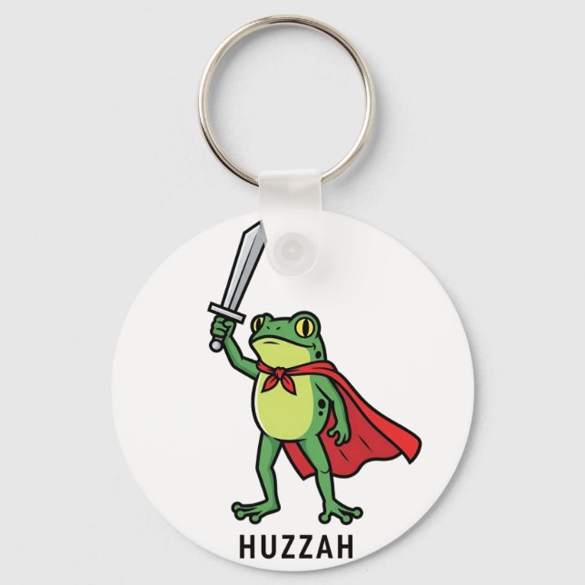 Huzzah Frog Knight Funny Sword Meme Quote   Keychain (Front)