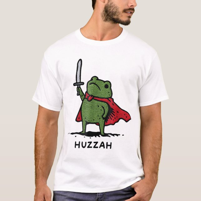 Huzzah Frog Knight Sword Quote T-Shirt (Front)
