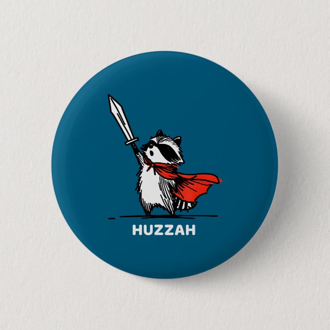 Huzzah Raccoon Knight Funny Sword Meme Quote  Button (Front)
