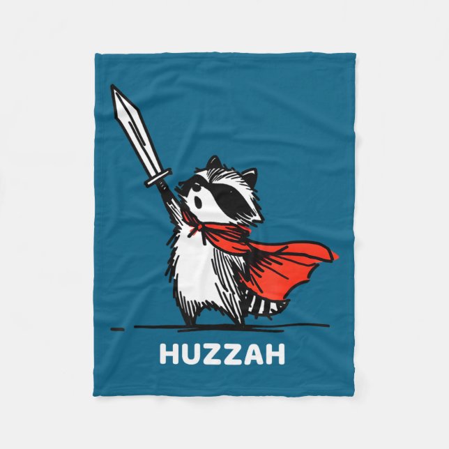 Huzzah Raccoon Knight Funny Sword Meme Quote  Fleece Blanket (Front)