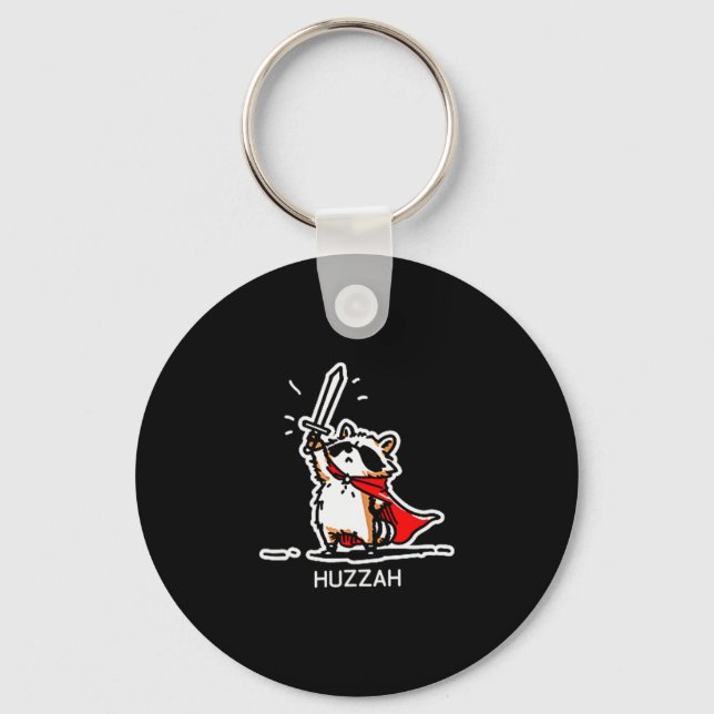 Huzzah Raccoon Knight Funny Sword Meme Quote  Keychain (Front)