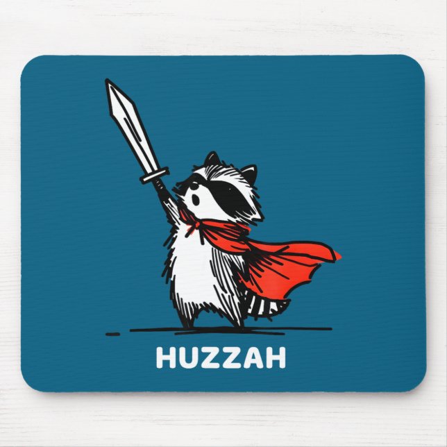 Huzzah Raccoon Knight Funny Sword Meme Quote  Mouse Pad (Front)