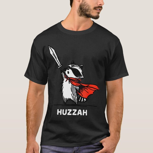 Huzzah Raccoon Knight Funny Sword Meme Quote  T-Shirt (Front)