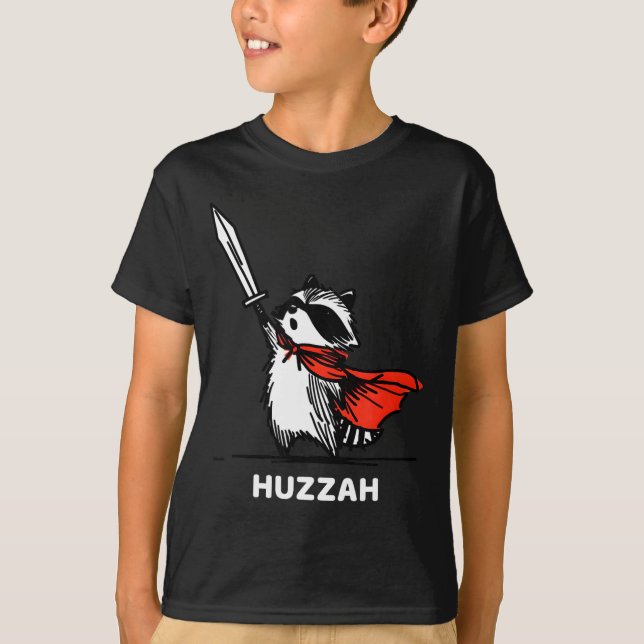 Huzzah Raccoon Knight Funny Sword Meme Quote  T-Shirt (Front)